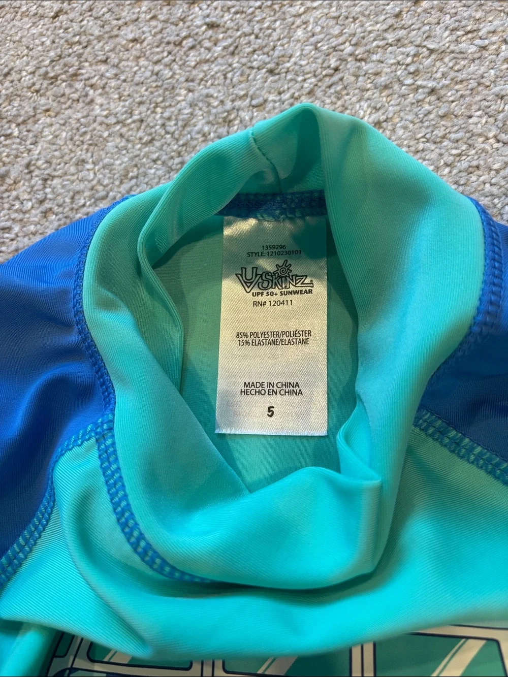 Kids Green & Blue Tropical Rashguard Swim Set with Surf Van Motif